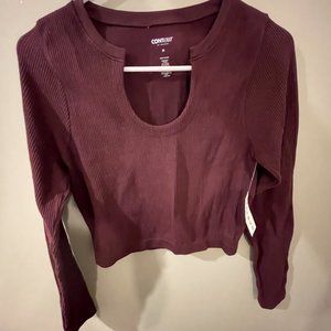 Pacsun Contour Seamless Notched Neck Long Sleeve Top